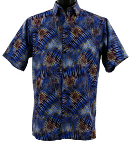 Bassiri Short Sleeve Camp Shirt - Tan & Blue Splash Print
